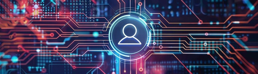Obraz premium Illustration of a client retention icon with client text on an electronic mainboard background with AI symbol, symbolizing AIenhanced client retention