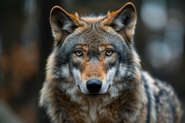 Digital image of  gray wolf stands in one of large woods, high quality, high resolution