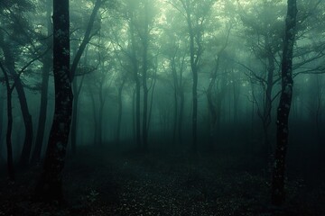 Digital artwork of  foggy forest is shown in this photo, high quality, high resolution