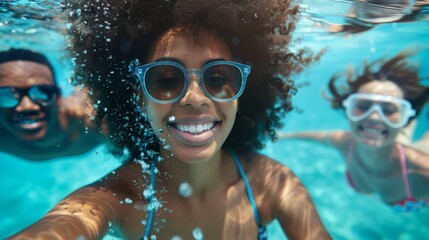 Naklejka premium Friends Enjoying Underwater Selfie