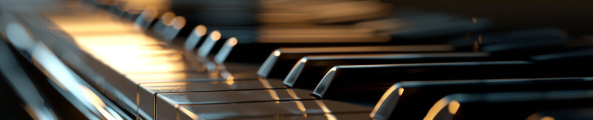 Close Up of Piano Keys with Soft Light Reflections in a Cozy Setting