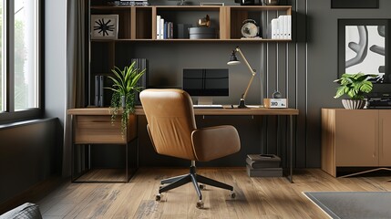 Modern home office area with desk and armchair : Generative AI