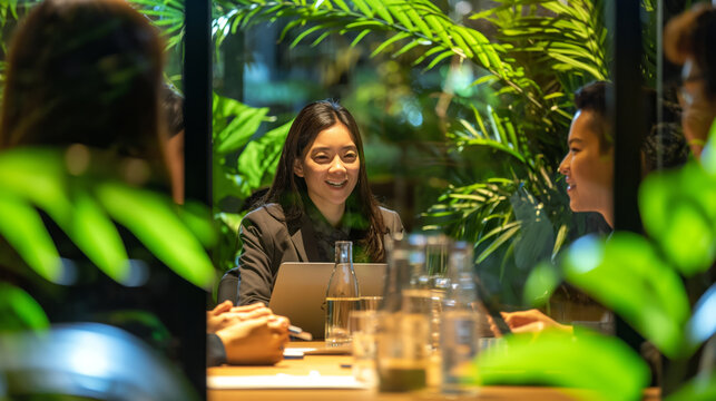Collaborative Meeting in Green Workspace