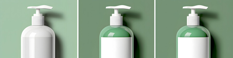 An isolated image of a cosmetic pump bottle in a two-tone color scheme set against a pastel green background
