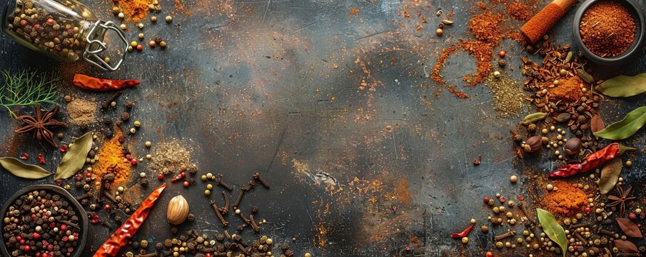 Empty canvas with a variety of spices around, perfect for culinary workshop announcements