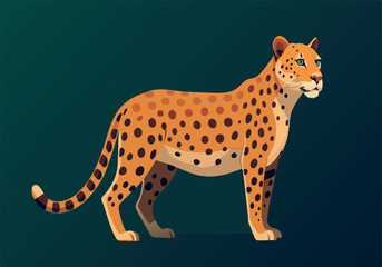 A cartoon drawing of a leopard standing on a green background
