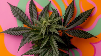 Colorful cannabis plant on vibrant background