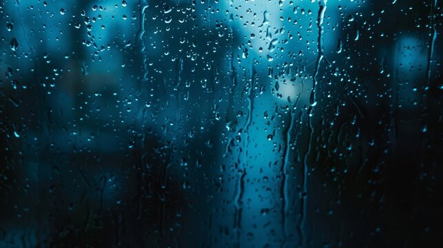 abstract background of blue raindrops on a window creating a tranquil and melancholic atmosphere highquality stock photo