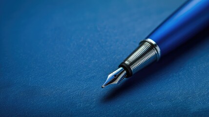 Close-up of blue fountain pen on textured surface