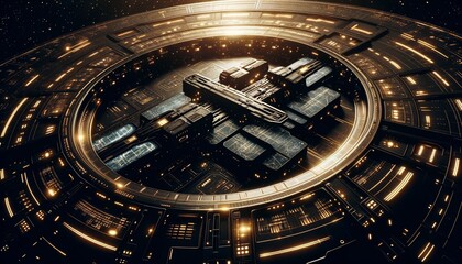 Obraz premium Interstellar ship bridge with star maps and advanced navigation systems