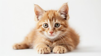 Obraz premium adorable red kitten isolated on white background gazing curiously at the camera highquality stock photo