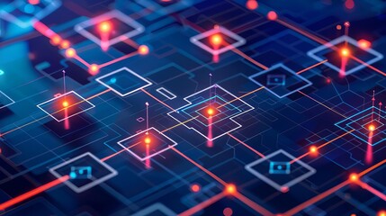 automated software testing and deployment visualized through interconnected nodes and pathways concept illustrations