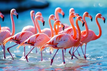 Obraz premium Pink Flamingos in the Water