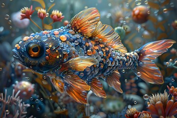 A colorful fish, sea plants and other fish, high quality, high resolution