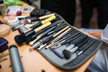 makeup brushes in the process of applying makeup