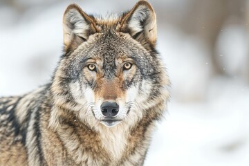 A grey wolf stands on a white background, high quality, high resolution