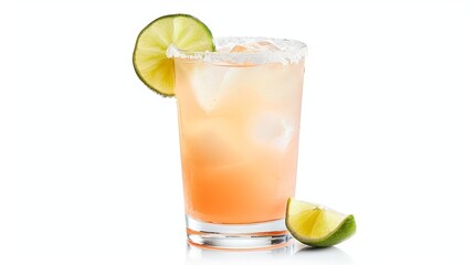 Fototapeta premium classic paloma cocktail with lime garnish isolated on white food photography