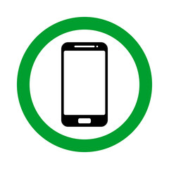 smartphone allowed, mobile phone in green circle pictogram, round vector icon