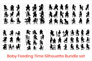 Baby Feeding Time Different Poses Silhouette Bundle Set