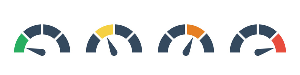 gauge with left green and red right sectors vector icon, risk ring indicator, credit rating pictogram, car tachometer scale