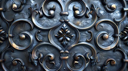 A series of ornate wrought iron scrolls, intertwining elegantly on a solid background