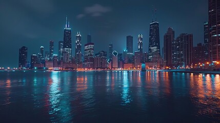 dazzling chicago skyline illuminated at night vibrant cityscape photography