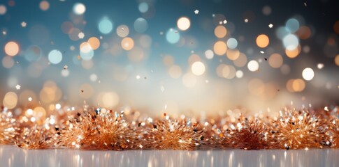 Abstract golden background with bokeh defocused lights and sparkles