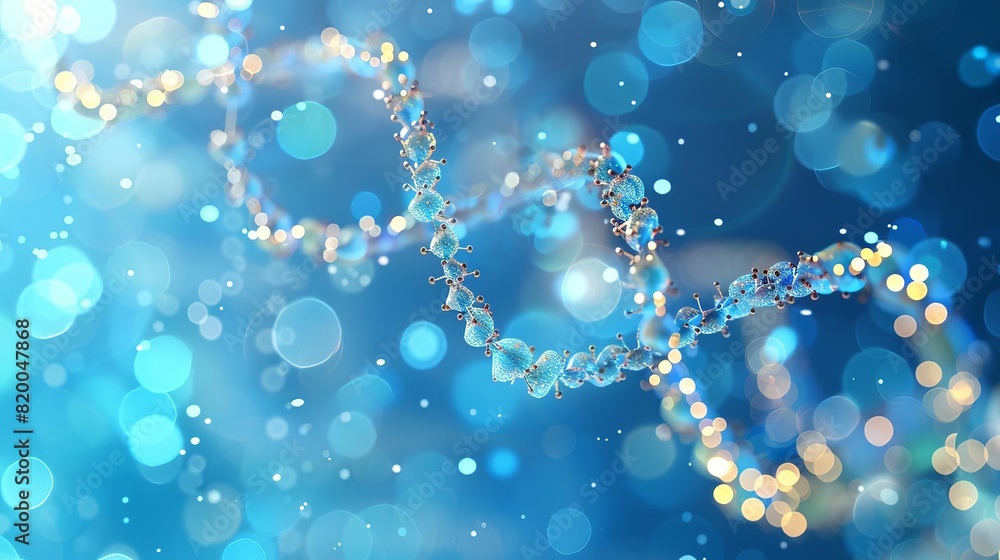 Poster dna molecule structure on blue bokeh background biochemistry science concept abstract illustration