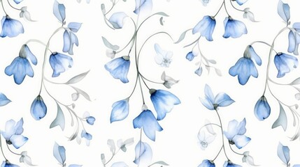 seamless pattern, Bluebell, Watercolor, white background