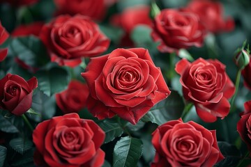 Depicting a  close up image of red roses, high quality, high resolution