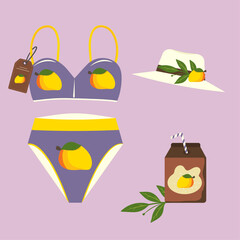 Flat Design Illustration and Swimwear at Mango  Pattern, Sale Tag,Hat,Juice Paper Box