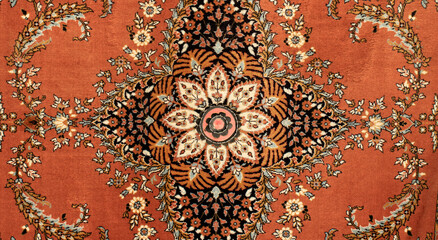 Hand-woven carpet pattern laid on the floor of a mosque