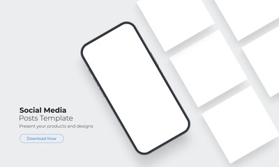 Smartphone With Blank Social Media Posts For Your Product Designs. Vector Illustration