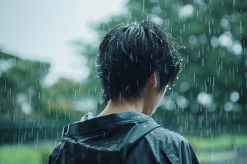 雨に濡れる日本人男性（梅雨・6月・初夏・失恋）