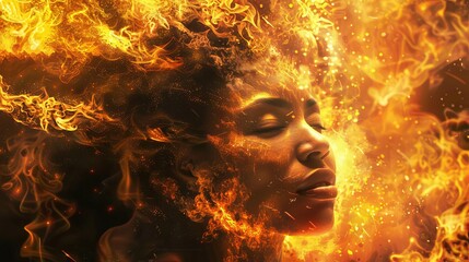 fiery goddess powerful african american woman engulfed in flames digital illustration