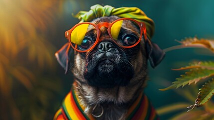 Surreal of Cannabis Infused Pug in Reggae Style Clothing
