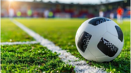 Goalkeeper s hands in gloves grasping soccer ball against stadium backdrop  football theme