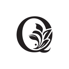 letter Q. flower letters. Vintage ornament initial Alphabet. Logo vector	
