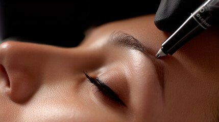 Microblading Procedure Close-up: Cosmetic Tattooing for Perfect Eyebrows