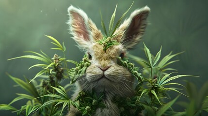 Surreal Cottontail Rabbit Consuming Cannabis in Reggae Inspired Outfit