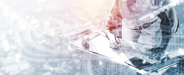 Contractor planning architecture blueprint city building construction development industry design...