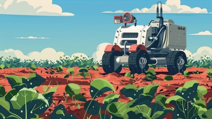 Illustration,  robotic weeders identifying and removing unwanted plants