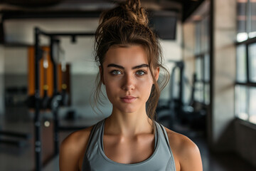 strong woman at the gym in sportswear looking at the camera