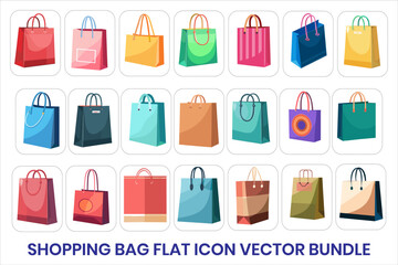 Shopping Bag Flat Icon Vector Bundle