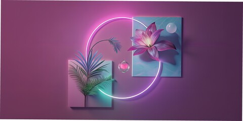 Obraz premium abstract background collage texture photo fonts pastel tones botanical plants flower green business card, planner, diary, opening, letter purple neon 