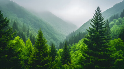 Fototapeta premium Lush green valley covered in mist