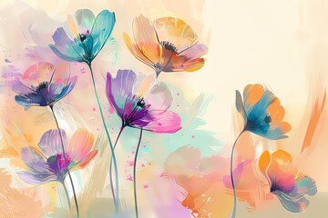Cute abstract flowers with watercolor touch
