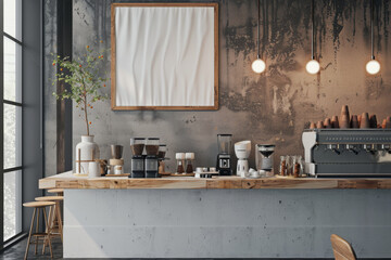 Coffee Shop Interior With Counter and Coffee Maker