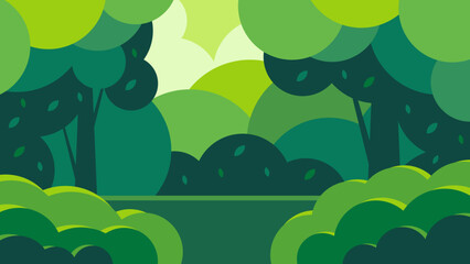 Obraz premium Forest trees background. Glade in the thicket. Beautiful green summer landscape. Flat design