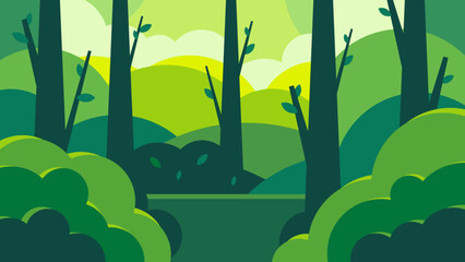 Forest trees background. Glade in the thicket. Beautiful green summer landscape. Flat design © volyk